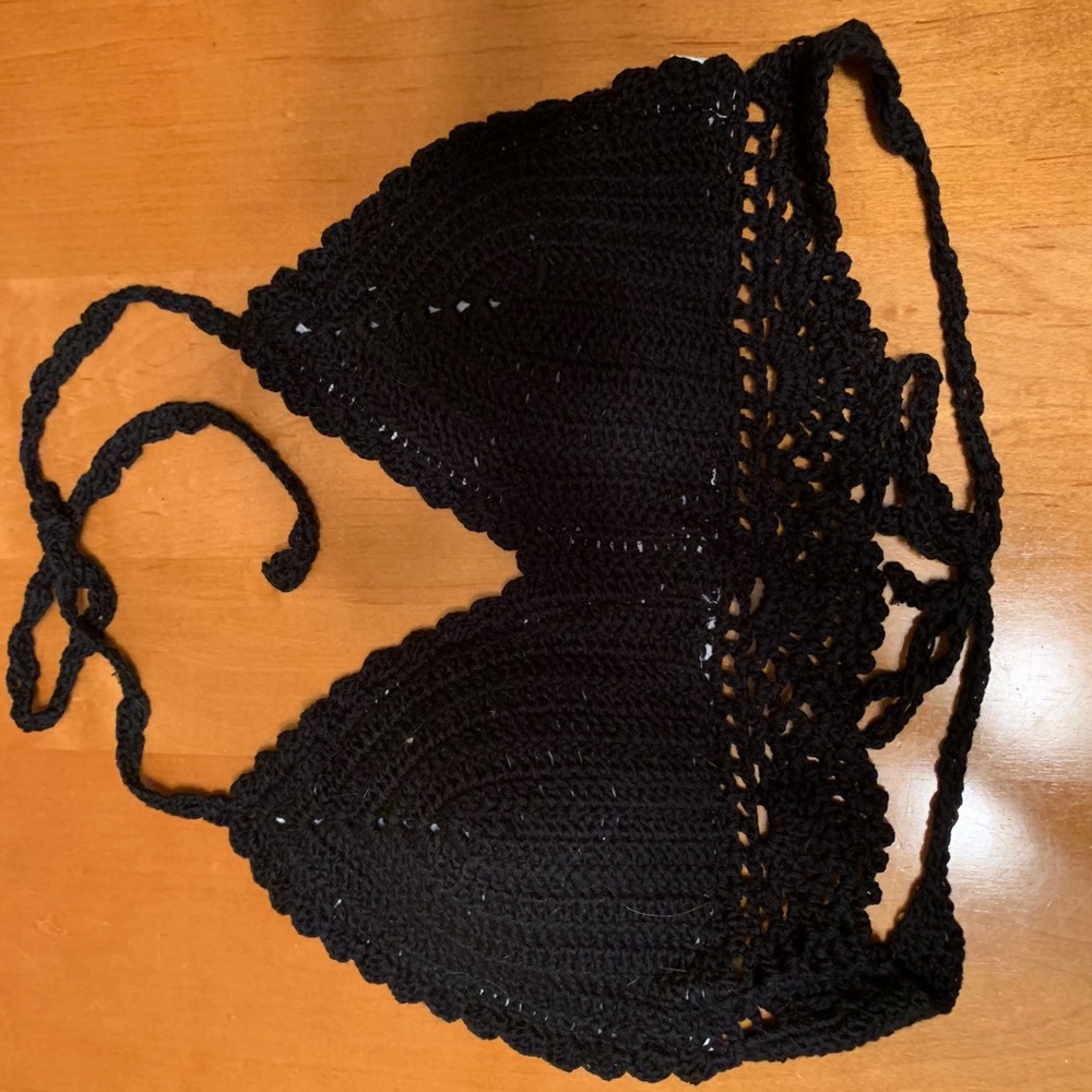 Romwe crochet black bikini top